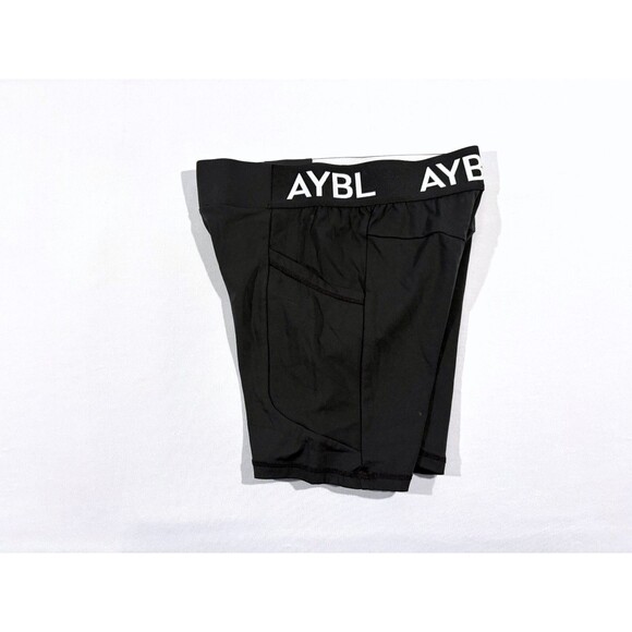 AYBL Womens Logo Black Activewear Workout Bike Yoga Running Stretch Shorts Sz S - Picture 3 of 8
